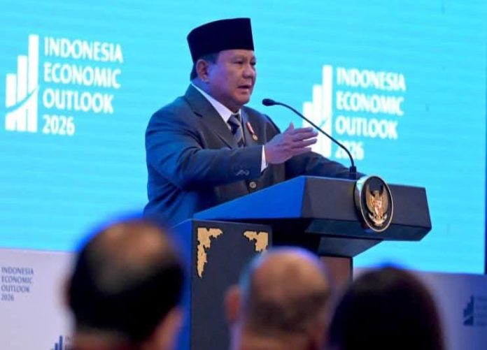 FOTO: Prabowo Subianto dalam acara Indonesia Economic Outlook 2026 di Wisma Danantara, Jakarta, Jumat (13/2/2026). (Dok. Seskab)