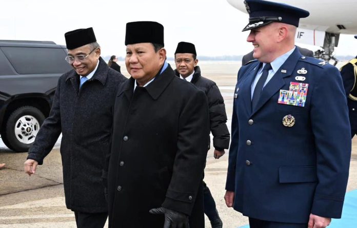 FOTO: Presiden RI Prabowo Subianto tiba di Amerika Serikat (AS) pada Selasa, 17 Februari 2026 pukul 11.55 waktu setempat. Pesawat Garuda Indonesia-1 yang membawa Presiden dan rombongan mendarat di Pangkalan Militer Andrews, Washington DC. (Dok. Seskab)