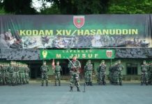 Mahasiswa Makassar Bakal Gerudug Makodam XIV/ HSN, BMI Ingatkan, Markas Militer Masuk Objek Vital Nasional FOTO: Prajurit TNI AD saat menggelar apel pagi di Makodam XIV/Hasanuddin, Kota Makassar, Sulawesi Selatan. (Dok Ist)