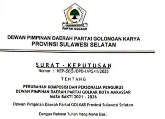 Jadwal Musda Golkar Sulsel Tak Jelas, Masa Kepengurusan di DPD II Banyak Telah Berakhir FOTO: Tangkap layar SK Kepengurusan DPD II Partai Golkar Kota Makassar masa bakti 2021-2026.