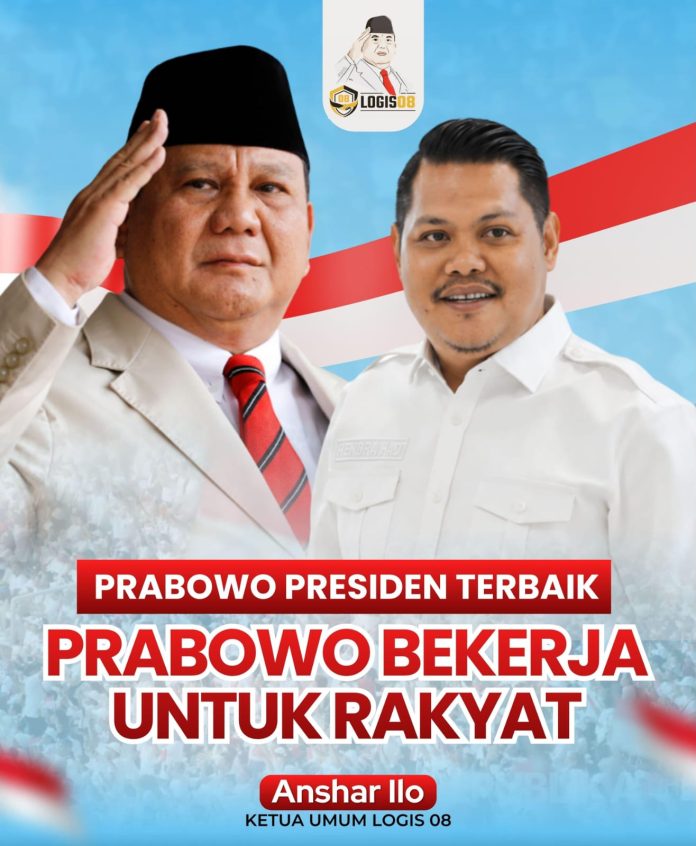 Ket Foto: Flayer Logis 08, Ketua Umum Logis 08 Anshar Ilo bersama Presiden Republik Indonesia Prabowo Subianto (Ist)**