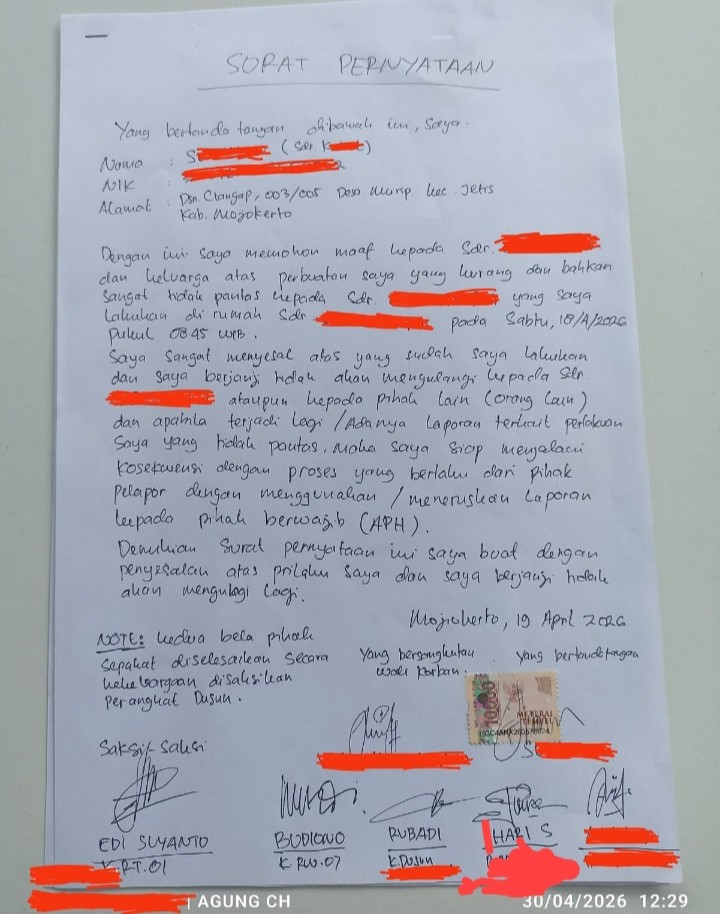 Surat pernyataan SYT alias KBL terduga pelaku kekerasan seksual anak di bawah umur (foto: Agung Ch)