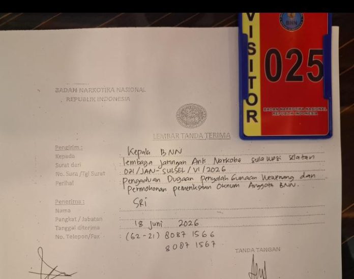 FOTO: Bukti laporan JAN Sulawesi Selatan di BNN Pusat di Jakarta. (Sumber: JAN Sulsel)