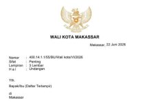 Wali Kota Makassar Bakal Lantik Kepsek SD dan SMP di Lapangan Karebosi Selasa Undangan pelantikan itu bernomor 400.14.1.1/55/BU/Wali Kota/VI/2026. Tanggal 22 Juni 2026. (Istimewa)