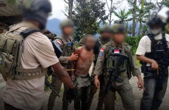 FOTO: Satgas Operasi Damai Cartenz saat mengamankan dedengkot Kelompok Kriminal Bersenjata (KKB) berinisial PP berhasil diringkus tanpa perlawanan berarti di Kampung Bajemba, Distrik Sugapa, Kabupaten Intan Jaya, Papua Tengah, pada Kamis (25/6) sekitar pukul 14.00 WIT. (Dok Humas Satgas Operasi Damai Cartenz)
