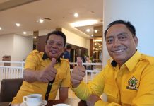 Mantan Pasangan APPI di Pilwakot Makassar 2020 Gabung ke Partai Golkar FOTO: Abdul Rahman Bando (ARB) dan Abdul Wahab Tahir (AWT) saat menghadiri Musda Golkar ke XI Sulawesi Selatan di Hotel Claro Makassar. Sabtu (18/7/2026).