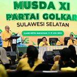 Pekan Depan Kepengurusan Golkar Sulsel Rampung, Ada Ketua Harian FOTO: Ketua DPD I Golkar Sulsel terpilih, Ilham Arief Sirajuddin saat menyampaikan kata sambutan digelaran Musda ke XI di Hotel Claro Makassar, Sabtu (18/7/2026). (Istimewa)