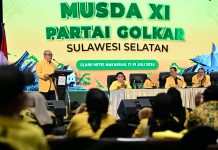 Pekan Depan Kepengurusan Golkar Sulsel Rampung, Ada Ketua Harian FOTO: Ketua DPD I Golkar Sulsel terpilih, Ilham Arief Sirajuddin saat menyampaikan kata sambutan digelaran Musda ke XI di Hotel Claro Makassar, Sabtu (18/7/2026). (Istimewa)