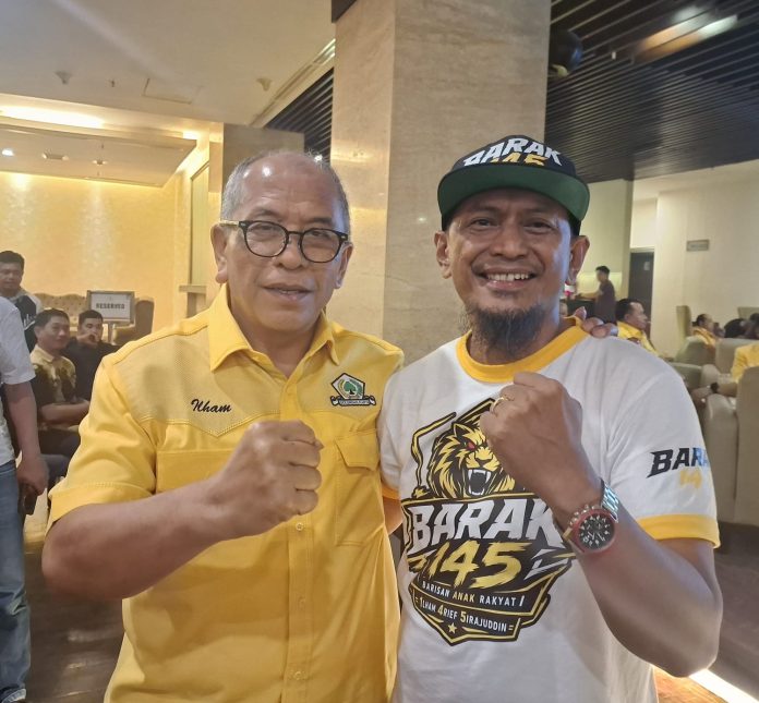 FOTO: Ilham Arif Sirajuddin (IAS), Ketua DPD I Golkar Sulsel terpilih hasil Musda ke XI bersama Panglima BARAK 145, Illank Radjab, S.H., FOTO: Ilham Arif Sirajuddin (IAS), Ketua DPD I Golkar Sulsel terpilih hasil Musda ke XI bersama Panglima BARAK 145, Illank Radjab, S.H.,