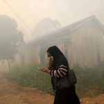 Koordinator Kampanye Walhi Desak Pemerintah Tidak Berhenti di 4 Perusahaan yang Diduga Terlibat Karhutla di Kalimantan FOTO: Warga di Kalimantan harus menggunakan masker akibat kabut asap pembakaran hutan. (Dok Antara)