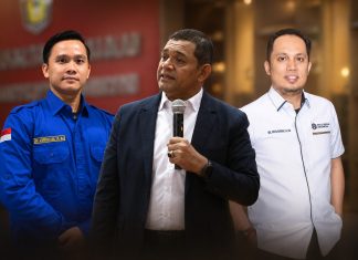 Menjelang 81 Tahun Merdeka, Palu Hukum Indonesia Ulas Kedaulatan Konstitusi hingga Kelemahan KUHP Nasional FOTO: Dari Kiri, Dr. Aturkian Laia, S.H., M.H.(Pakar Hukum Pidana), Dr. Fahri Bachmid, S.H., M.H. (Pakar Hukum Tata Usaha Negara) dan Muh. Adhitya Wiratama, S.H., M.H. (Founder Palu Hukum Indonesia & Direktur Kantor Hukum Pilar Harmoni) paling kanan.