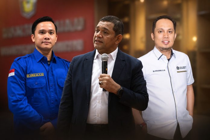 FOTO: Dari Kiri, Dr. Aturkian Laia, S.H., M.H.(Pakar Hukum Pidana), Dr. Fahri Bachmid, S.H., M.H. (Pakar Hukum Tata Usaha Negara) dan Muh. Adhitya Wiratama, S.H., M.H. (Founder Palu Hukum Indonesia & Direktur Kantor Hukum Pilar Harmoni) paling kanan.