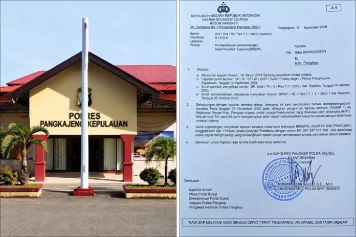 FOTO: Kolase Kantor Polres Pangkep dan Laporan Polisi. (Sumber dok. Akun Facebook akun hjmasuwara) FOTO: Kolase Kantor Polres Pangkep dan Laporan Polisi. (Sumber dok. Akun Facebook akun hjmasuwara)