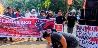 Dua Kasus Korupsi Masuk Penyidikan, Kajari Luwu Timur Janji Tuntaskan hingga Persidangan FOTO: Aliansi Masyarakat Luwu Timur Anti Korupsi (MUAK) saat menggelar aksi unjuk rasa di Kantor Kejari Luwu Timur, Senin (7/9/2026).