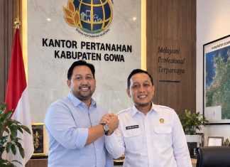 Rezza Said Konsolidasi ke BPN Gowa, Gagasan Percepatan Layanan Jadi Sorotan Jelang Musda REI FOTO: Rezza Said bertemu Kepala Kantor Pertanahan Kabupaten Gowa, Aksara Alif Raja, S.E., S.H., M.Adm.SDA., QRMP., Kamis (10/9/2026).