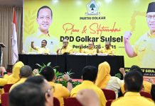 Siapkan Strategi Wujudkan Kejayaan Golkar di Sulsel, IAS Kumpul Fungsionaris Jelang Pelantikan FOTO: Dari kiri Rahman Pina Sekertaris, Ilham Arief Sirajuddin Ketua, Supriansah Ketua Harian dan Amirullah Nur Bendahara, DPD I Golkar Sulsel saat menggelar rapat pleno dan silaturahmi periode 2026-2031 yang digelar digelar di Swiss-bell hotel wateront Makassar, Senin, 21 September 2026.