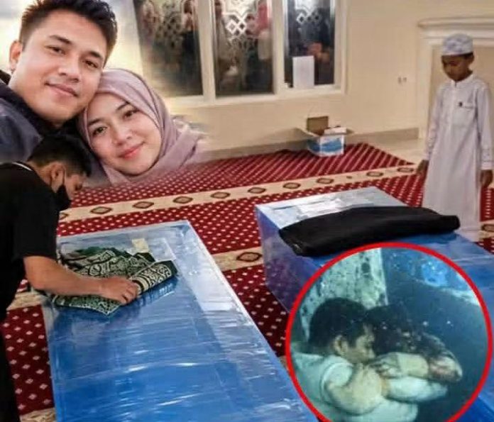 FOTO: Kolase pasangan suami istri di dalam kapal KM Virgo Transport 8 yang terbalik.
