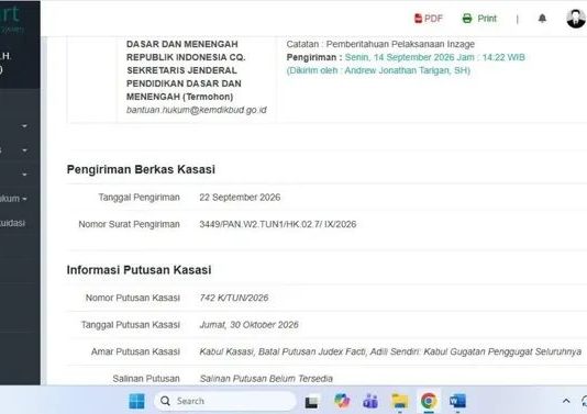 MA Kabulkan Gugatan Subhan Palal, Prof Denny: Gibran tidak Memenuhi Syarat Pendidikan FOTO: Tampilan website putusan Mahkamah Agung. (Sumber akun Facebook Denny Indrayana)