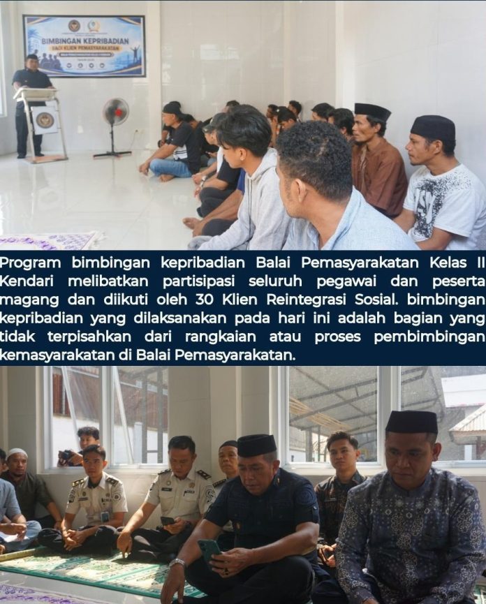 FOTO: Balai Pemasyarakatan Kelas II Kendari melaksanakan program bimbingan kepribadian bagi Klien yang menjalani masa Reintegrasi Sosial di Musolla Balai Pemasyarakatan Kelas II Kendari di Musolla Balai Pemasyarakatan Kelas II Kendari. Kamis 8 Oktober 2026.