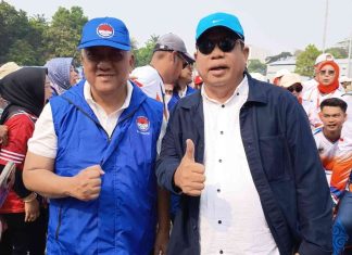 Kawal Atlet di Kejurnas Gateball XIII Cibubur, Hasbi Syamsu Ali Dorong Pembinaan Gateball Sulsel FOTO: Dari kiri, Ketua Pengprov Pergatsi Sulsel Ir Hasbi Syamsu Ali bersama Ketua Umum KONI Pusat, Letjen TNI (Purn) Marciano Norman.