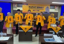 Prof. Sukardi Weda Mendapat Nomor Urut 1 pada Pencabutan Nomor Urut pada Pilrek UNM FOTO: Paling kanan Nomor urut 1 ditempati oleh Prof Dr Sukardi Weda.